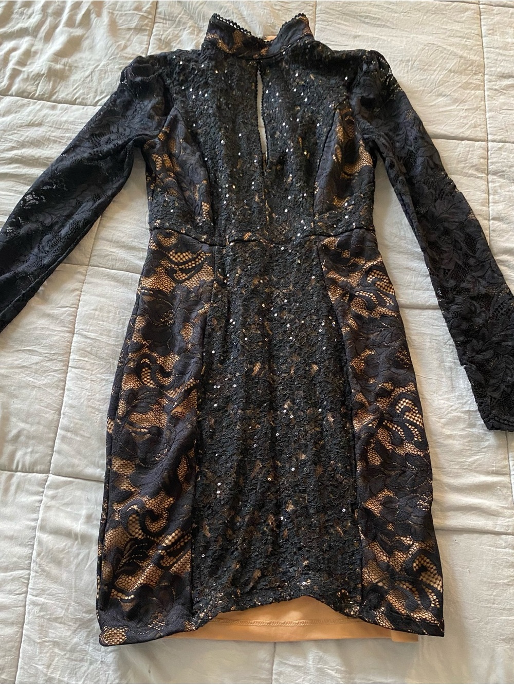 Nikibiki Black Lace & Gold-Accent Long Sleeve Dress